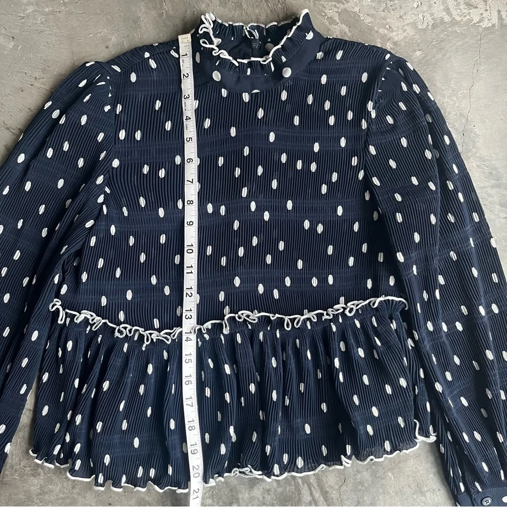 GANNI Navy Polka Dot Ruffle Blouse SIze 36 - Picture 5 of 8